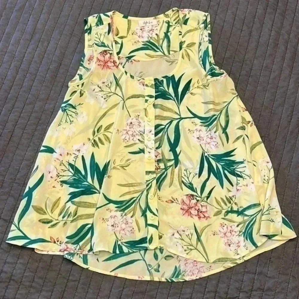 Style & Co Yellow Sleeveless Floral Top Blouse (worn once) Size XS